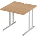 Schäfer Shop Select Schreibtisch COMBITEC, Quadrat, C-Fuß, B 800 x T 800 x H 677-817 mm, Kirsche Romana/weißaluminium
