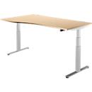 Schäfer Shop Select Schreibtisch DRIVE UP 2, elektrisch höhenverstellbar, Freiform, Ansatz links, T-Fuß, B 1800 mm, Ahorn/weißalu