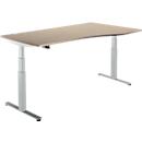 Schäfer Shop Select Schreibtisch DRIVE UP 2, elektrisch höhenverstellbar, Freiform, Ansatz rechts, T-Fuß, B 1800 mm, Eiche/weißalu