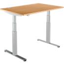 Schäfer Shop Select Schreibtisch DRIVE UP 2, elektrisch höhenverstellbar, Rechteck, T-Fuß, B 1200 x T 800 x H 630-1290 mm, Buche/weißaluminium 