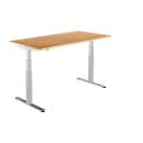 Schäfer Shop Select Schreibtisch DRIVE UP 2, elektrisch höhenverstellbar, Rechteck, T-Fuß, B 1600 x T 800 x H 630-1290 mm, Buche/weißaluminium 