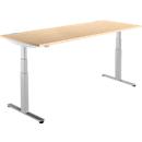 Schäfer Shop Select Schreibtisch DRIVE UP 2, elektrisch höhenverstellbar, Rechteck, T-Fuß, B 1800 x T 800 x H 630-1290 mm, Ahorn/weißaluminium 