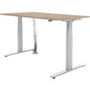 Schäfer Shop Select Schreibtisch, elektrisch höhenverstellbar, T-Fuß, B 1600 x T 800 x H 645-1290 mm, Eiche-Dekor/weißaluminium + Kabelspirale