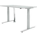 Schäfer Shop Select Schreibtisch, elektrisch höhenverstellbar, T-Fuß, B 1600 x T 800 x H 645-1290 mm, lichtgrau/weißaluminium + Kabelspirale