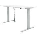 Schäfer Shop Select Schreibtisch, elektrisch höhenverstellbar, T-Fuß, B 1600 x T 800 x H 645-1290 mm, weiß/weißaluminium + Kabelspirale