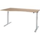 Schäfer Shop Select Schreibtisch ERGO-T 2.0, elektr. höhenverstellbar, Freiform Ansatz links, T-Fuß, B 1800 x H 715-1205 mm, Eiche-Dekor/weißalu