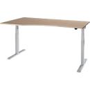 Schäfer Shop Select Schreibtisch ERGO-T 2.0, elektrisch höhenverstellbar, Freiform Ansatz links, T-Fuß, B 1800 x H 640-1300 mm, Eiche/weißalu
