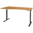 Schäfer Shop Select Schreibtisch ERGO-T 2.0, elektrisch höhenverstellbar, Freiform Ansatz links, T-Fuß, B 1800 x H 715-1205 mm, Buche/anthrazit 