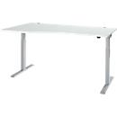 Schäfer Shop Select Schreibtisch ERGO-T 2.0, elektrisch höhenverstellbar, Freiform Ansatz links, T-Fuß, B 1800 x H 715-1205 mm, lichtgrau/weißalu