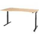 Schäfer Shop Select Schreibtisch ERGO-T 2.0, elektrisch höhenverstellbar, Freiform Ansatz links, T-Fuß, B 1800x H 640-1300 mm, Ahorn/anthrazit