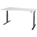Schäfer Shop Select Schreibtisch ERGO-T 2.0, elektrisch höhenverstellbar, Freiform Ansatz links, T-Fuß, B 1800x H 640-1300 mm, lichtgrau/anthrazit