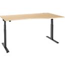 Schäfer Shop Select Schreibtisch ERGO-T 2.0, elektrisch höhenverstellbar, Freiform Ansatz rechts, T-Fuß, B 1800x H 640-1300 mm, Ahorn/anthrazit