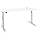 Schäfer Shop Select Schreibtisch ERGO-T 2.0, elektrisch höhenverstellbar, Freiform Ansatz rechts, T-Fuß, B 1800x H 640-1300 mm, weiß/weißalu