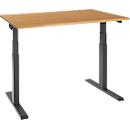 Schäfer Shop Select Schreibtisch ERGO-T 2.0, elektrisch höhenverstellbar, Rechteck, T-Fuß, B 1200 x T 800 x H 640-1300 mm, Buche/anthrazit