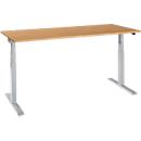 Schäfer Shop Select Schreibtisch ERGO-T 2.0, elektrisch höhenverstellbar, Rechteck, T-Fuß, B 1800 x T 800 x H 640-1300 mm, Buche/weißalu