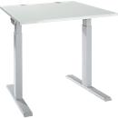 Schäfer Shop Select Schreibtisch ERGO-T 2.0, Quadrat, T-Fuß, B 800 x T 800 x H 675-895 mm, lichtgrau/weißalu