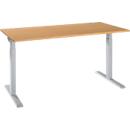 Schäfer Shop Select Schreibtisch ERGO-T 2.0, Rechteck, T-Fuß, B 1600 x T 800 x H 675-895 mm, Buche/weißalu