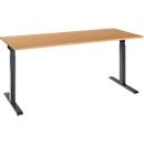 Schäfer Shop Select Schreibtisch ERGO-T 2.0, Rechteck, T-Fuß, B 1800 x T 800 x H 675-895 mm, Buche/anthrazit