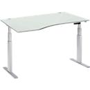 Schäfer Shop Select Schreibtisch ERGO-T, elektrisch höhenverstellbar, Freiform, Ansatz links, T-Fuß, B 1800 x H 640-1300 mm, lichtgrau/weißalu