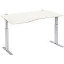 Schäfer Shop Select Schreibtisch ERGO-T, elektrisch höhenverstellbar, Freiform, Ansatz links, T-Fuß, B 1800 x H 725-1185 mm, weiß/weißalu
