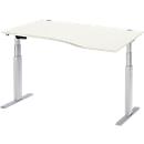 Schäfer Shop Select Schreibtisch ERGO-T, elektrisch höhenverstellbar, Freiform, Ansatz rechts, T-Fuß, B 1800 x H 640-1300 mm, weiß/weißalu