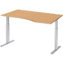 Schäfer Shop Select Schreibtisch ERGO-T, elektrisch höhenverstellbar, Freiform, Ansatz rechts, T-Fuß, B 1800 x H 725-1185 mm, Buche-Dekor/weißalu