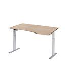 Schäfer Shop Select Schreibtisch ERGO-T, elektrisch höhenverstellbar, Freiform, Ansatz rechts, T-Fuß, B 1800 x H 725-1185 mm, Eiche/weißalu