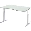 Schäfer Shop Select Schreibtisch ERGO-T, elektrisch höhenverstellbar, Freiform, Ansatz rechts, T-Fuß, B 1800 x H 725-1185 mm, lichtgrau/weißalu