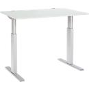 Schäfer Shop Select Schreibtisch ERGO-T, elektrisch höhenverstellbar, Rechteck, T-Fuß, B 1200 x T 800 x H 725-1185 mm, lichtgrau/weißaluminium
