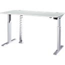 Schäfer Shop Select Schreibtisch ERGO-T, elektrisch höhenverstellbar, Rechteck, T-Fuß, B 1600 x T 800 x H 725-1185 mm, lichtgrau/weißaluminium