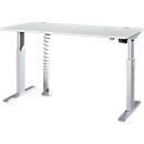 Schäfer Shop Select Schreibtisch ERGO-T, elektrisch höhenverstellbar, Rechteck, T-Fuß, B 1600 x T 800 x H 725-1185 mm, lichtgrau/weißaluminium, Kabelspirale