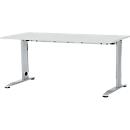 Schäfer Shop Select Schreibtisch LOGIN, manuell höheneinstellbar, C-Fuß, B 1600 x T 800 x H 660-820 mm, lichtgrau/weißalu