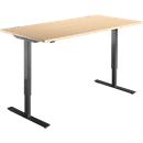Schäfer Shop Select Schreibtisch Start Off, elektrisch höhenverstellbar, Rechteck, T-Fuß, B 1600 x T 800 x H 755-1255 mm, Ahorn/schwarz 