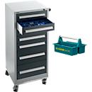 Schäfer Shop Select Schubladenschrank SFR 70, 7 Schübe, mit Rollen, weißaluminium RAL 9006/anthrazitgrau RAL 7016 + gratis Tragekasten Carry