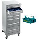 Schäfer Shop Select Schubladenschrank SFR 70, 7 Schübe, mit Rollen, weißaluminium RAL 9006/weißaluminium RAL 9006+ gratis Tragekasten Carry