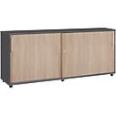 Schäfer Shop Select schuifdeurkast, van hout, 2 legplanken, B 1600 mm x D 421 x H 750 mm, grafiet/eiken