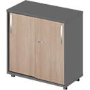 Schäfer Shop Select sliding door cabinet LOGIN, 2 file heights, W 800 x D 420 x H 788 mm, graphite/oak