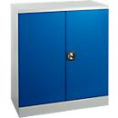 Schäfer Shop Select stalen kast, 2 OH, 2 in hoogte verstelbare legborden, draaicilinderslot, B 916 x D 422 x H 1000 mm, lichtgrijs RAL 7035/enziaans blauw RAL 5010
