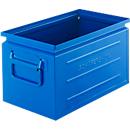 Schäfer Shop Select stapelbak, inhoud 13,4 l, 80 kg, inklapbare handgrepen, L 379 x B 207 x H 200 mm, plaatstaal, blauw RAL 5015