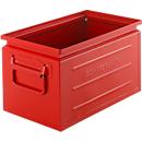 Schäfer Shop Select stapelbak, inhoud 13,4 l, 80 kg, inklapbare handgrepen, L 379 x B 207 x H 200 mm, plaatstaal, rood RAL 3000