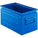 Schäfer Shop Select Stapelbox, Volumen 13,4 l, 80 kg, Faltgriffe, L 379 x B 207 x H 200 mm, Stahlblech, blau RAL 5015