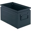 Schäfer Shop Select Stapelbox, Volumen 13,4 l, 80 kg, Faltgriffe, L 379 x B 207 x H 200 mm, Stahlblech, grau/blau RAL 5008