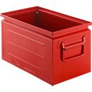 Schäfer Shop Select Stapelbox, Volumen 13,4 l, 80 kg, Faltgriffe, L 379 x B 207 x H 200 mm, Stahlblech, rot RAL 3000