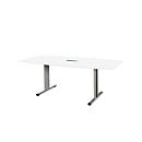 Schäfer Shop Select Table de réunion Planova, bateau avec Netbox, 2000 x 1000/800 mm, blanc, bandeaux violet bordeaux