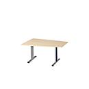 Schäfer Shop Select Table de réunion Planova, forme de tonneau, 1400 x 800/1000 mm, coloris érable, bandeaux bleu gentiane 
