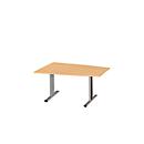Schäfer Shop Select Table de réunion Planova, forme de tonneau, 1400 x 800/1000 mm, coloris hêtre, bandeaux violet bordeaux 