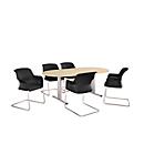 Schäfer Shop Select Table de réunion Planova, ovale, 2000 x 1000 mm, coloris érable, bandeaux alu blanc 