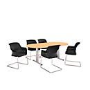 Schäfer Shop Select Table de réunion Planova, ovale, 2000 x 1000 mm, coloris hêtre, bandeaux alu blanc 