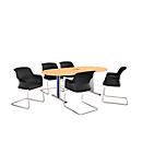 Schäfer Shop Select Table de réunion Planova, ovale avec Netbox, 2000 x 1000 mm, coloris hêtre, bandeaux bleu gentiane