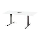 Schäfer Shop Select Table de réunion Planova, rectangle avec Netbox, 1600 x 800 mm, blanc, bandeaux violet bordeaux
